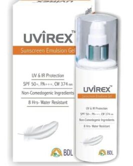 UVIREX SPF 50+ PA+++ Emulsion Sunscreen Gel | 8-Hour Water-Resistant | Non-Comedogenic & Oil-Free | 50gm