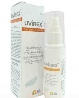 UVIREX SPF 50+ PA+++ Emulsion Sunscreen Gel | 8-Hour Water-Resistant | Non-Comedogenic & Oil-Free | 50gm